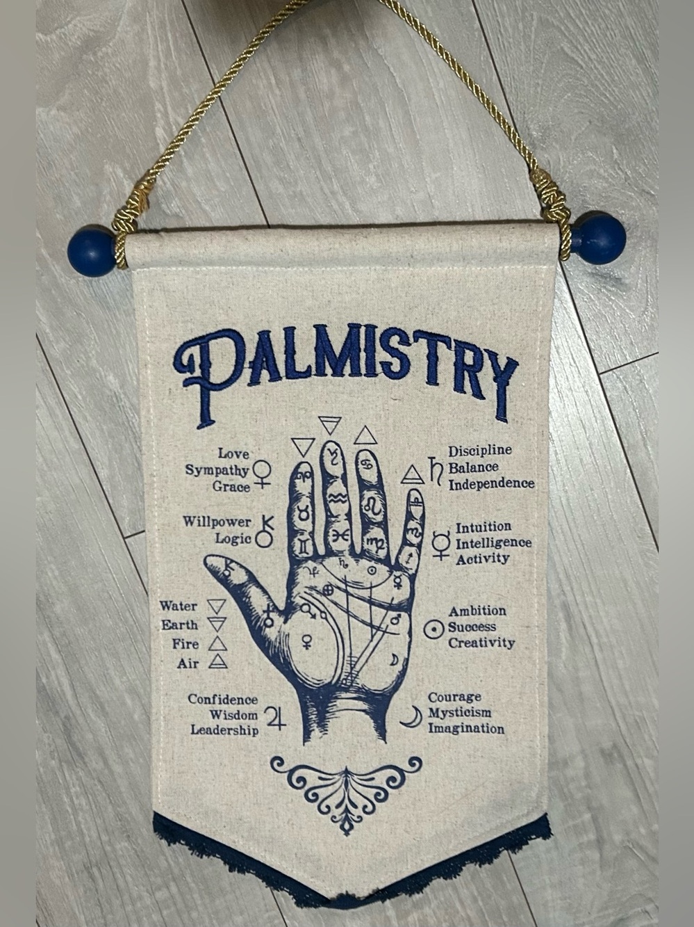 Palmistry Canvas Wall Hanging Banner Fortune Teller Hand Chart Navy Decor